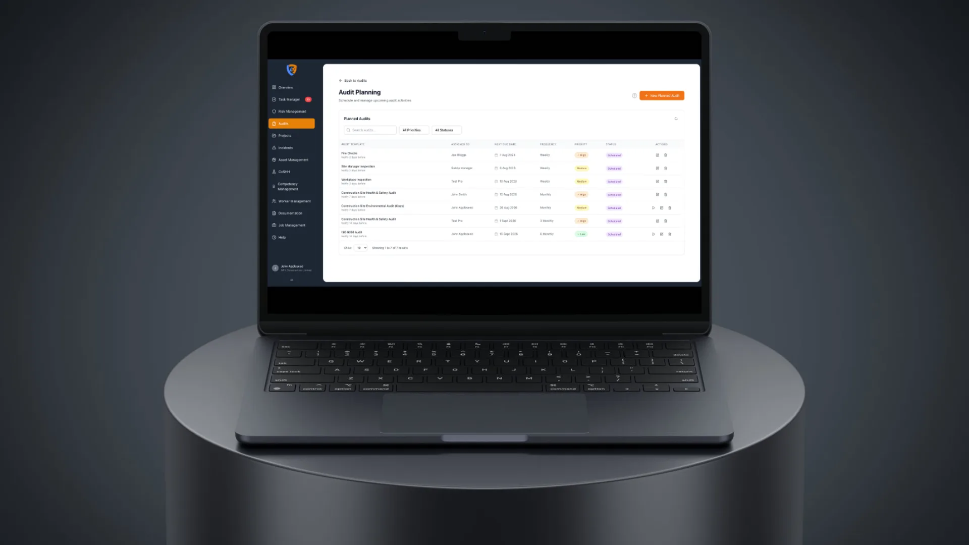 Safety Mate® audit management screen