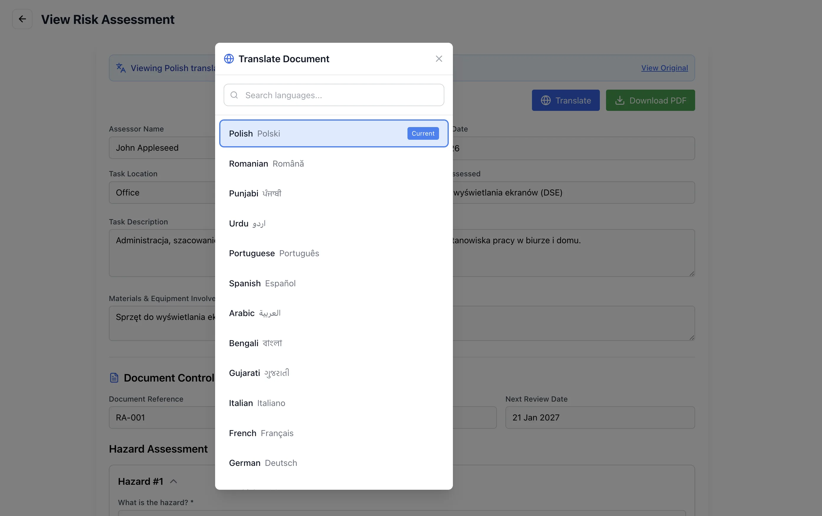 Safety Mate document translation into multiple languages