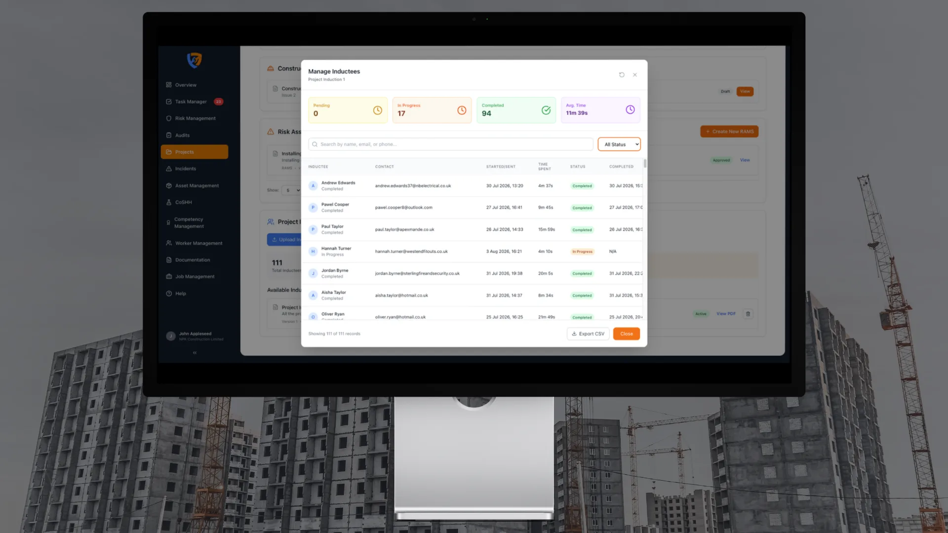 Site induction and visitor register in Safety Mate®