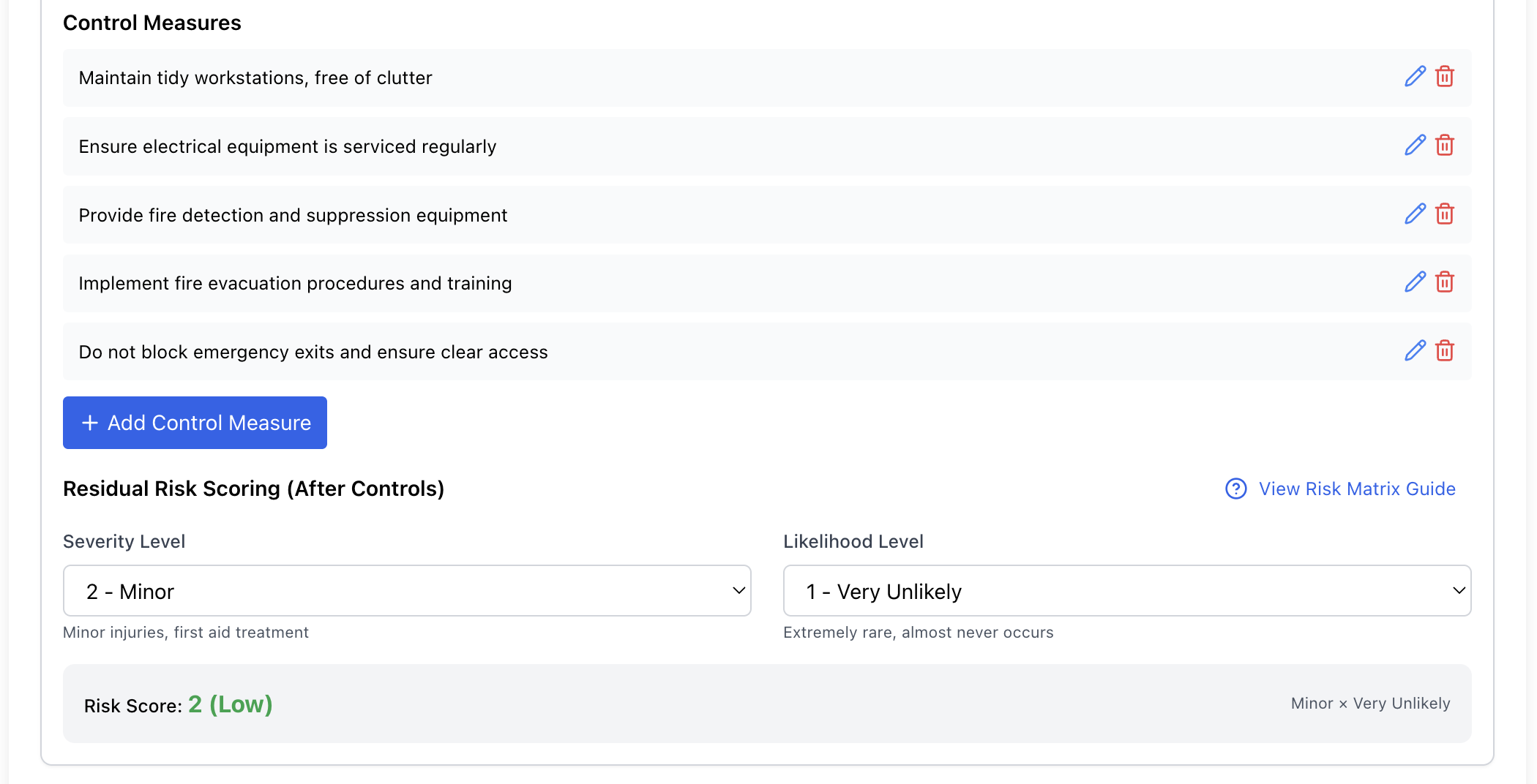 Adding control measures in Safety Mate®