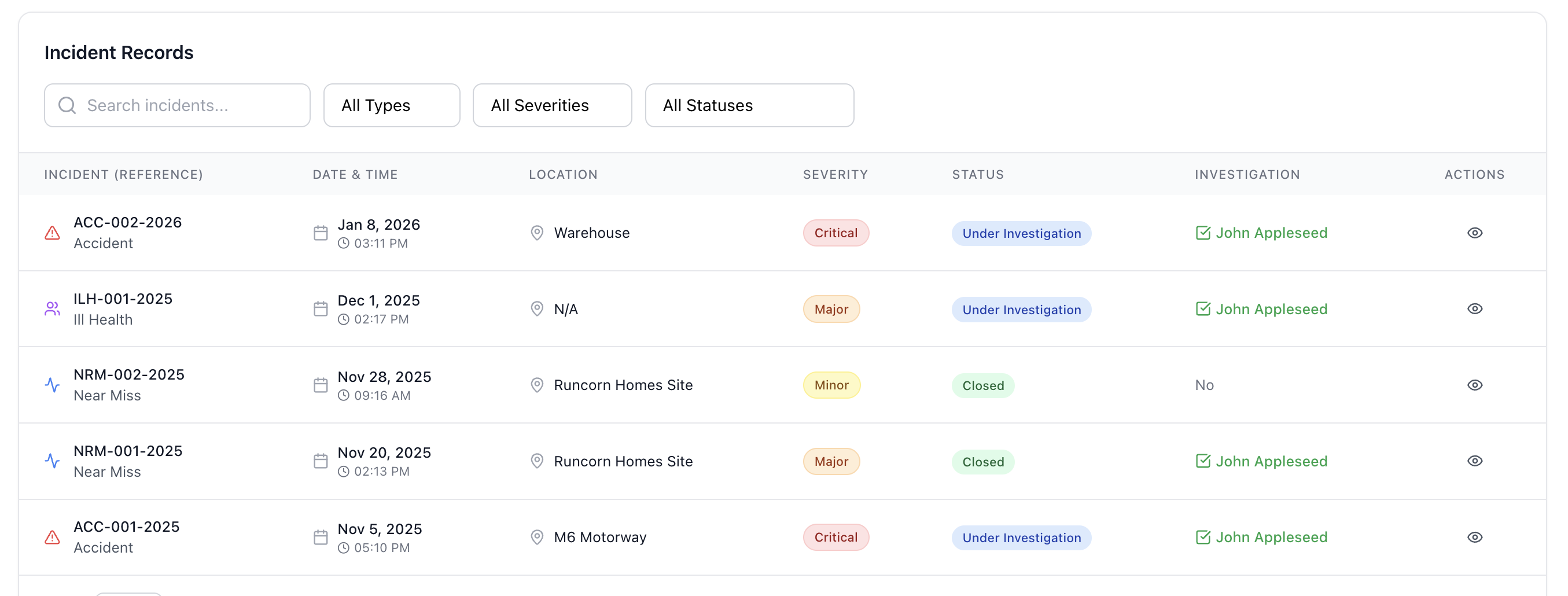 Incident records in Safety Mate®
